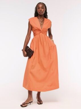 Abercrombie & Fitch Twist Front V-neck Sleeveless Maxi Orange Dress Size XL